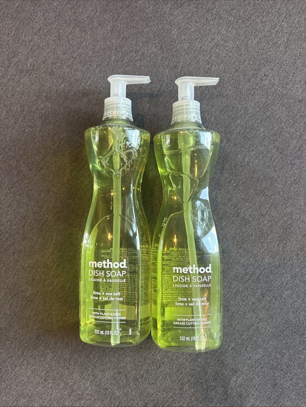 2x Method Dish Soap Lime & Sea Salt Scent Plant Based Grease Cutting Power 18 oz